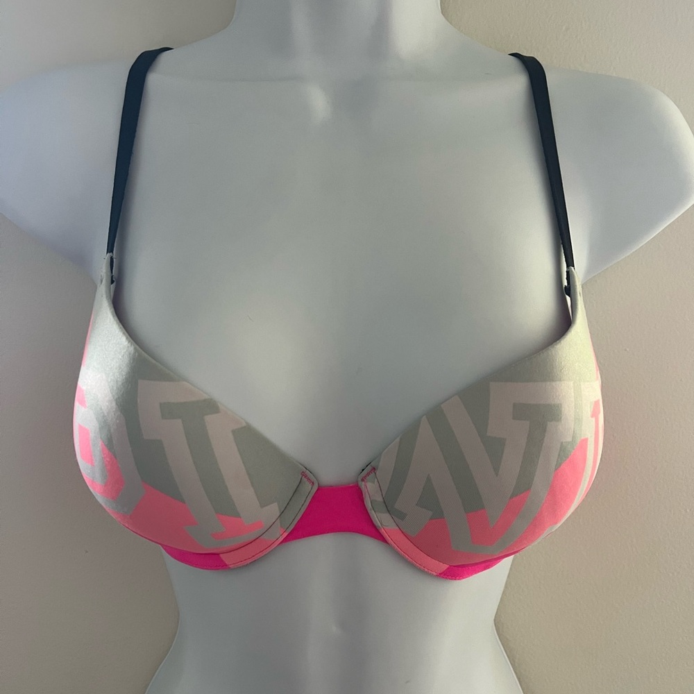 PINK Victoria's Secret Neon Pink and Gray Bra - Picture 1 of 4